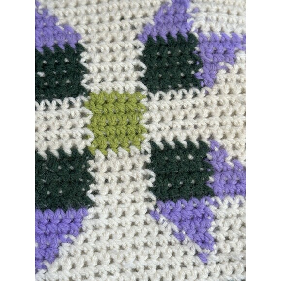 Vintage Granny Square Hand Made Crochet Pillow Purple Ruffle - Picture 2 of 8